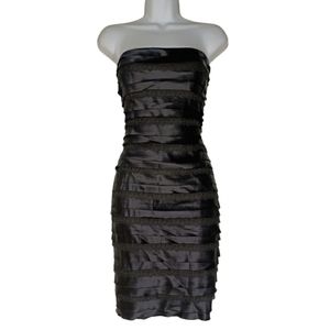 VTG HERVE LEGER PARIS Black Lace Tiered Layer Strapless Bodycon Cocktail Dress M